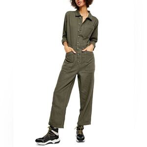 Free People Women's Gia Jumpsuit- Army Green Coveralls- Size XS